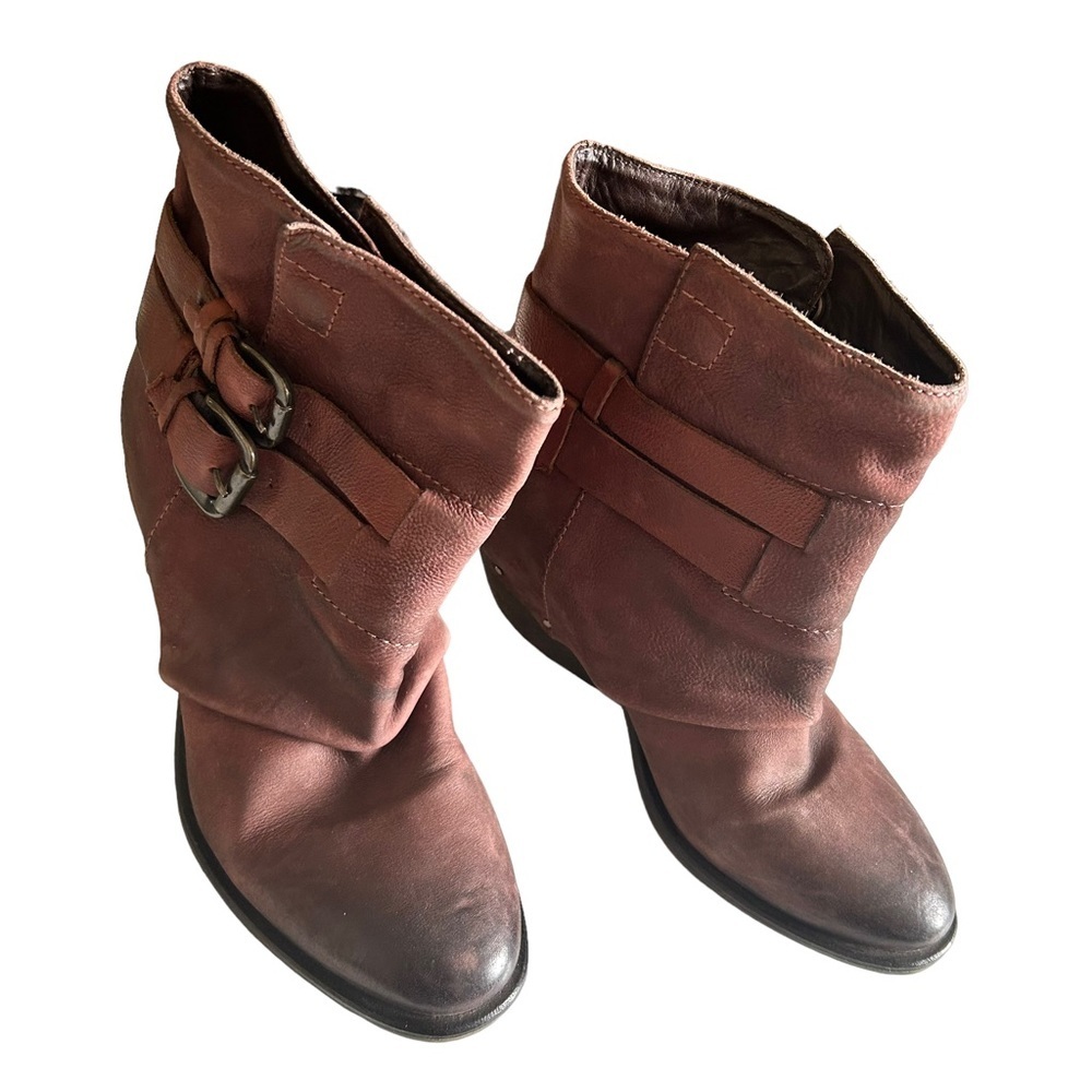 Sheridan Mia Brown Block Heel Nubuck Leather Buckle Womens Ankle Bootie Size 8 - Picture 2 of 10